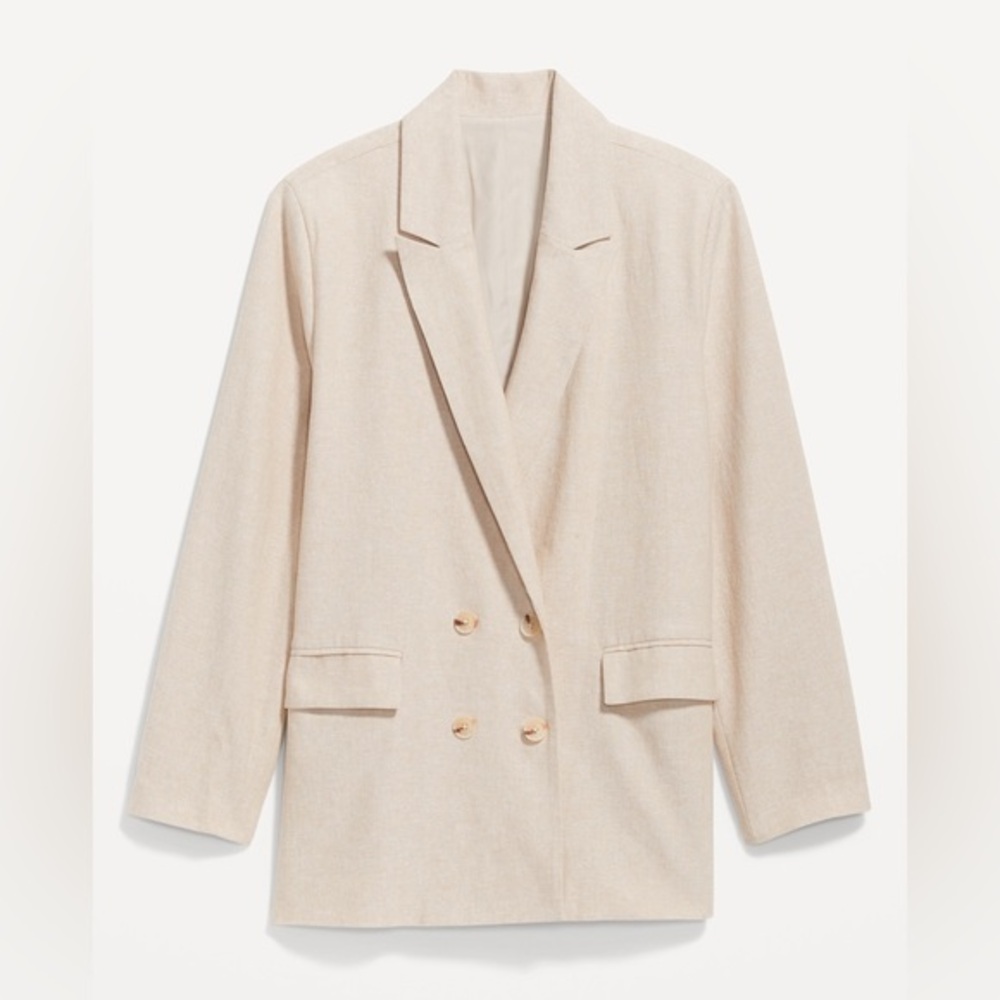 Linen Tan Double-Breasted Blazer | Old Navy | medium